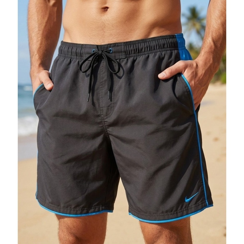 Nike Swim Trunks Men's Black‎ With Blue Mesh-Lined Size Large Rgular Fit